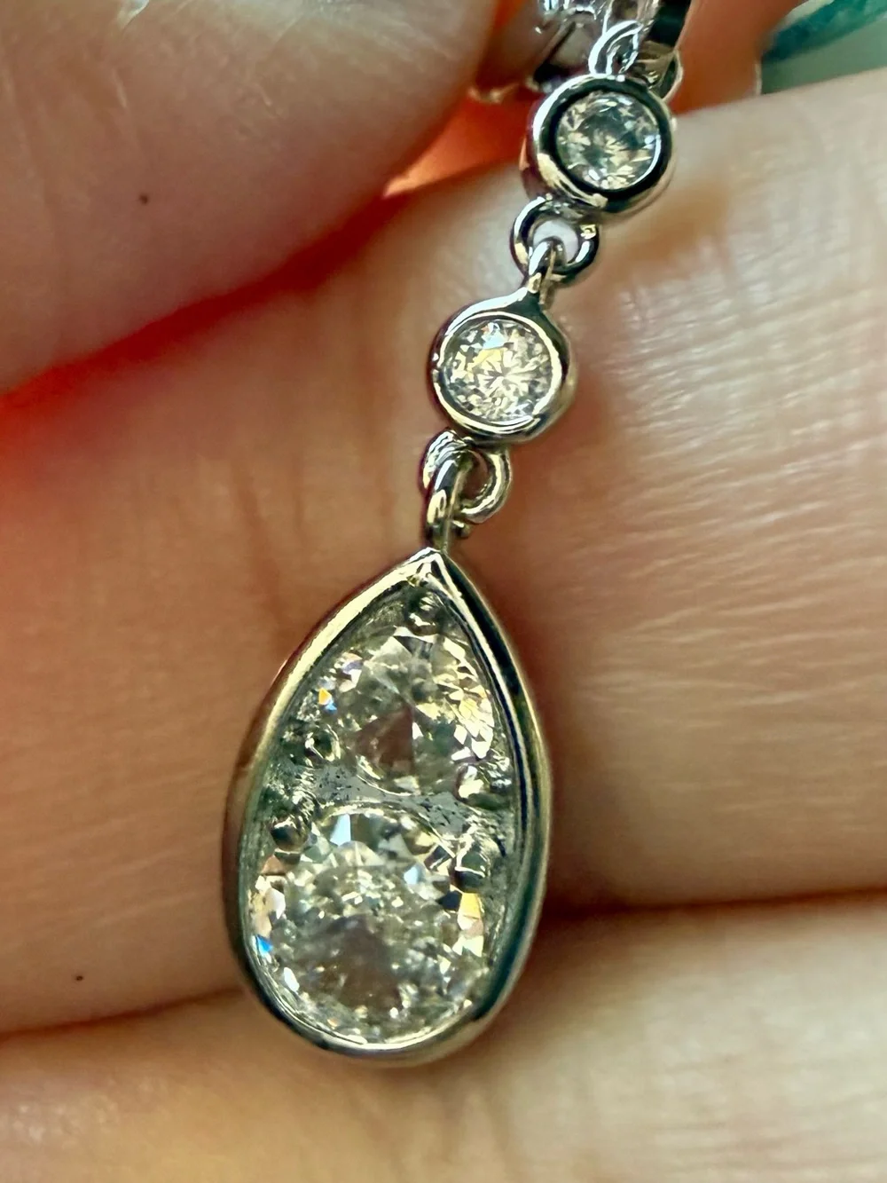 NEW! 14k White Gold Plated Teardrop Dangle Earrings with Clear CZ Stones